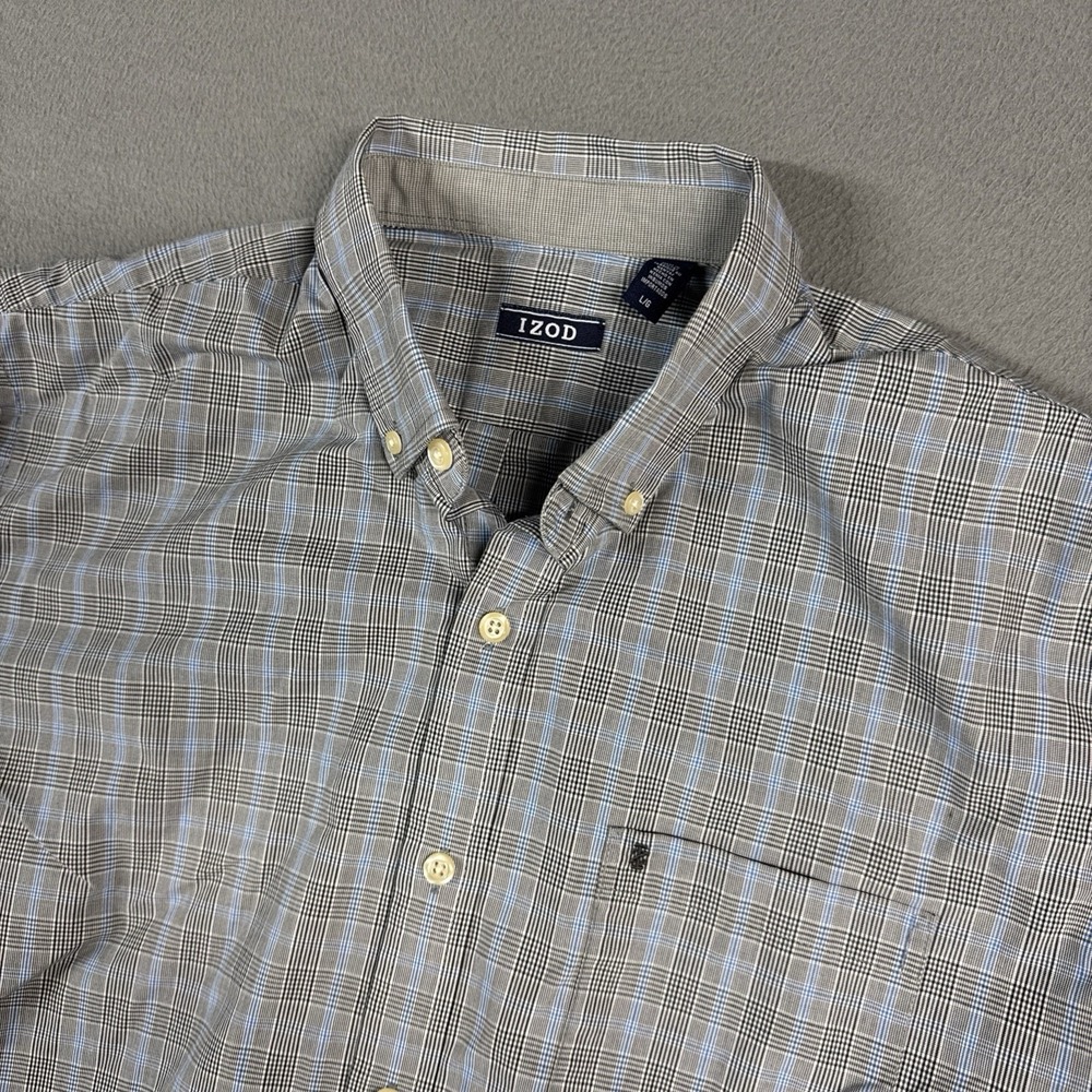 Izod Shirt Mens Large Gray Glen Check Long Sleeve Button Down Cotton Pocket